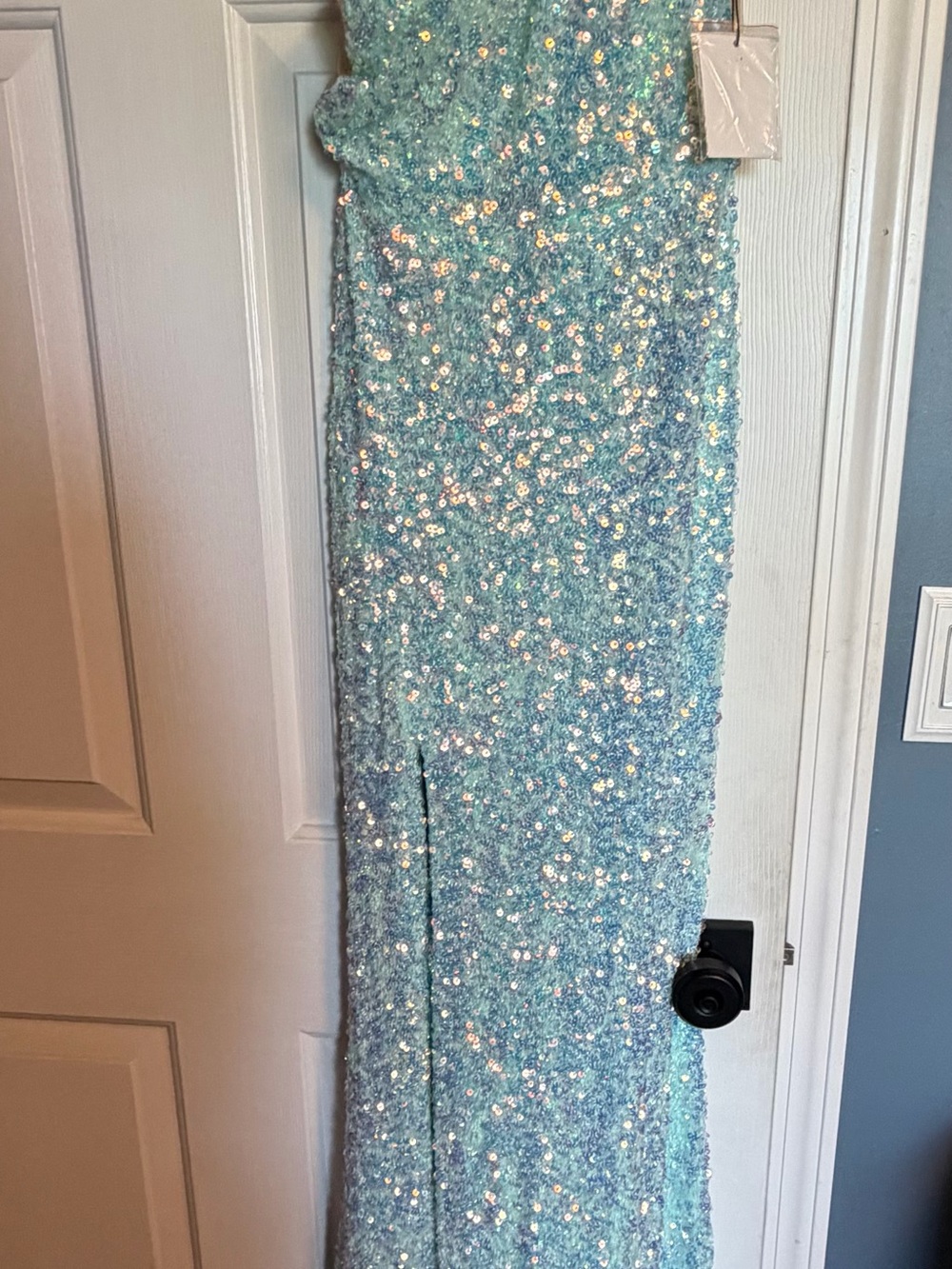 Alyce Paris Light Aqua Sequin Strapless Prom Gown